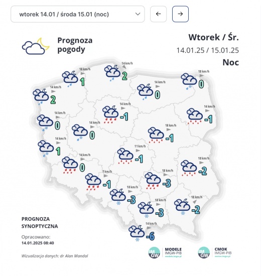 mapa Polski z prognozą pogody