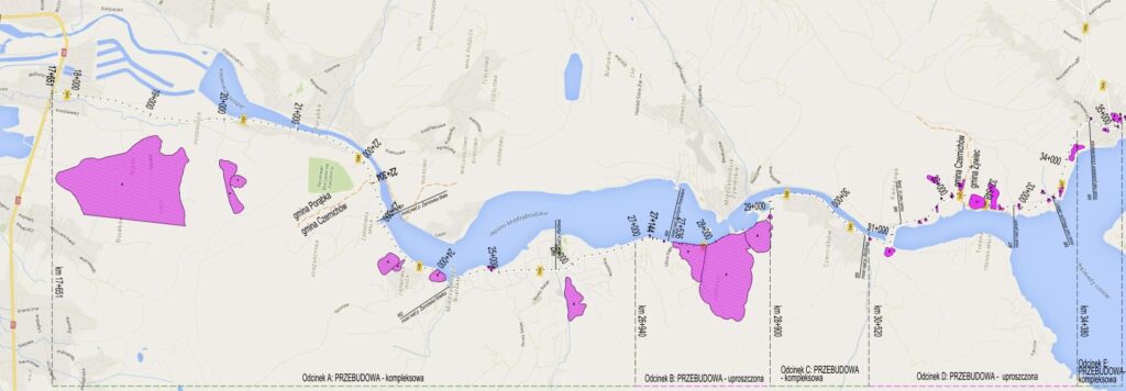 Mapa osuwisk w rejonie przebudowanego odcinka DW 948